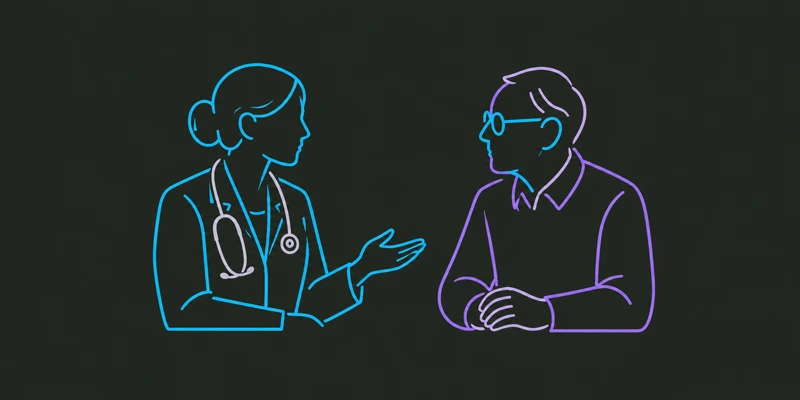 Ilustración de una conversación entre un médico y un paciente.